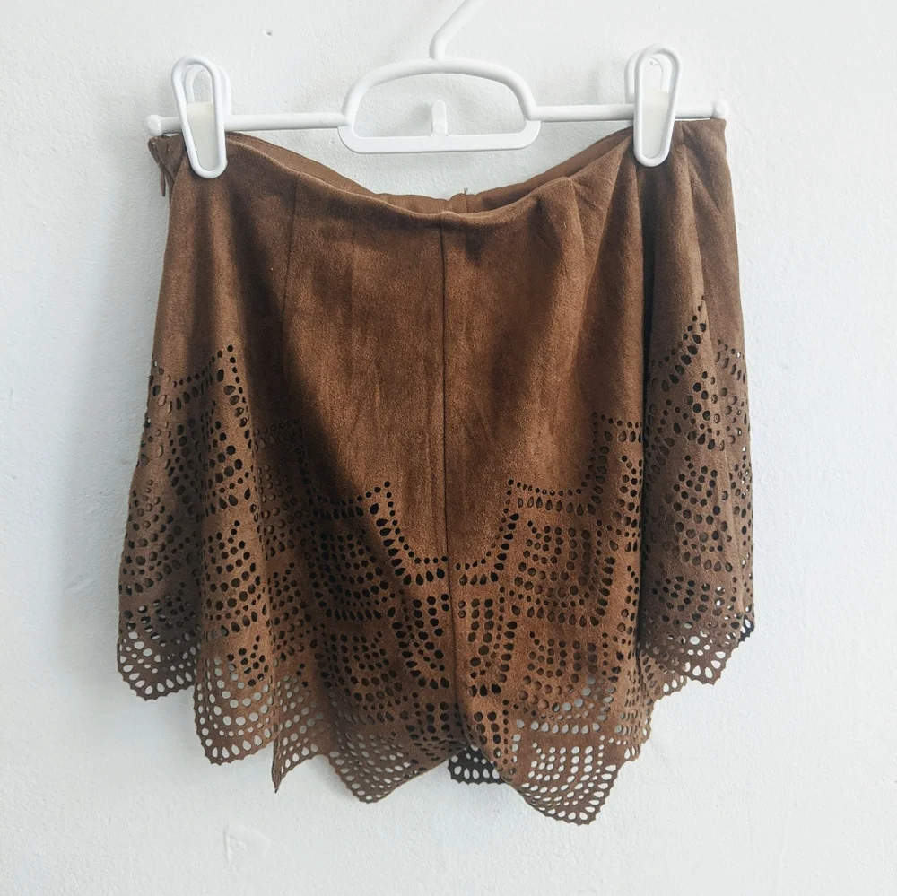 Phanuel Suede Leather Lace Mini Shorts